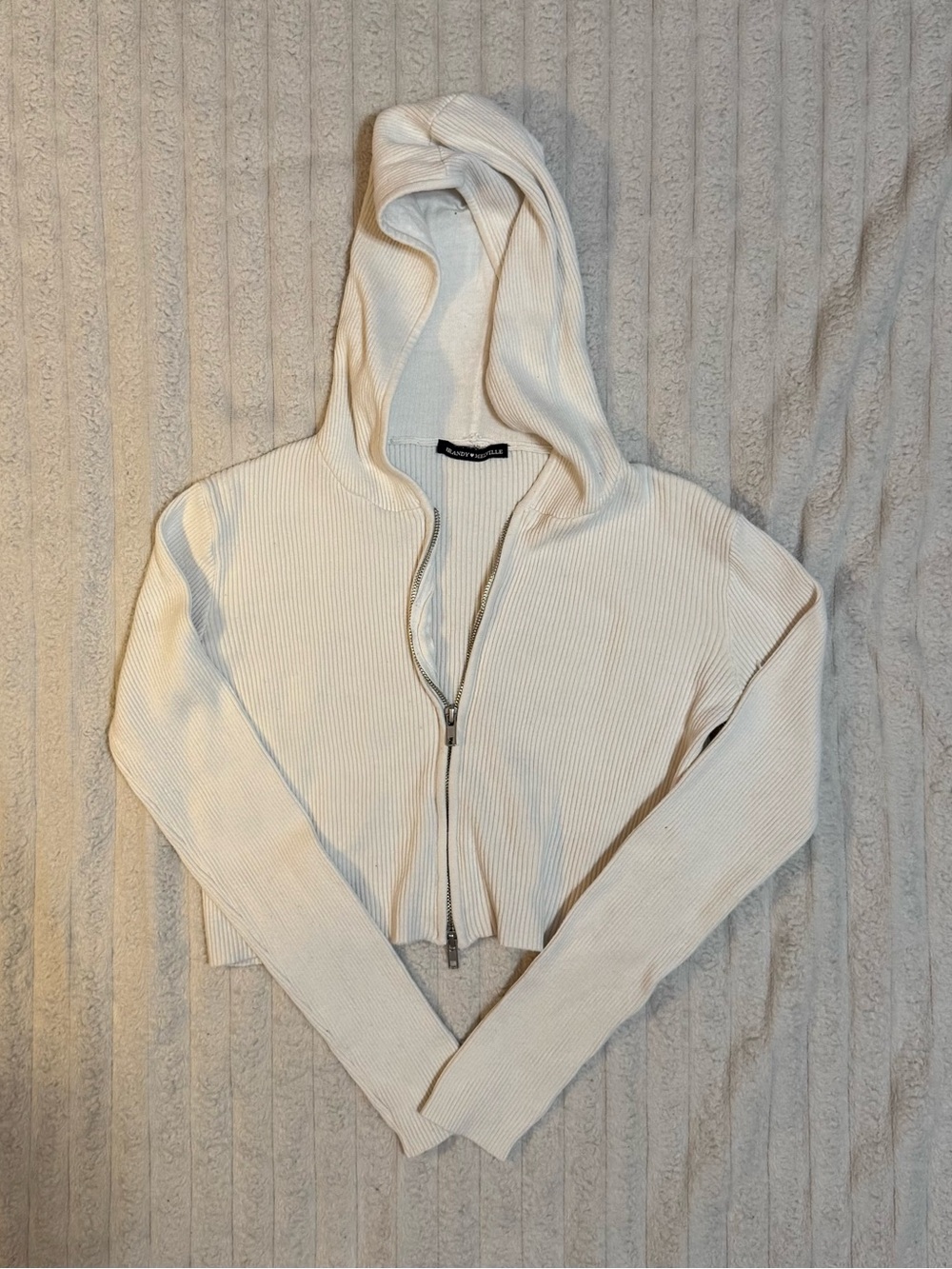 Brandy Melville Ribbed Cropped Sip Hoodie One Size